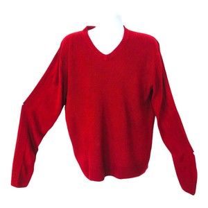 Tricots St. Raphael MEN L Long Sleeve Pullover V-Neck Buttery Soft Red Sweater